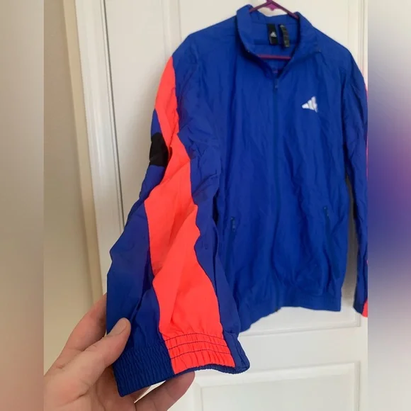 Adidas Woven Tape Jacket Water Resistant Wind Breaker - Men’s Small - Royal Blue - Picture 5 of 16
